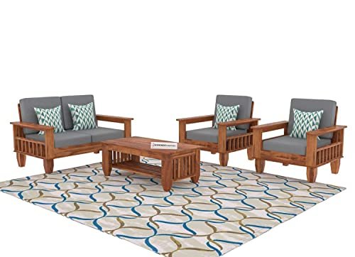 Mamta Furniture Wooden 4 Seater Sofa Set for Living Room, 2+2 Seater Sofa with 40 Density Cushions for Office & Lounge, Four Seater Sofa Sets for Home, Sheesham Wood, Brown