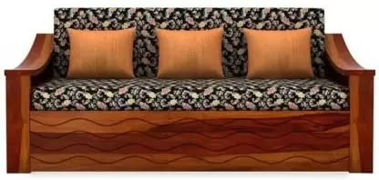Saamenia Furnitures Solid Sheesham Wood Sofa Set 3 Seater Furniture Wooden 3 Seater Sofa Cums Bed Queen Size for Home Living Room with Cushions (Standard, Honey Finish)