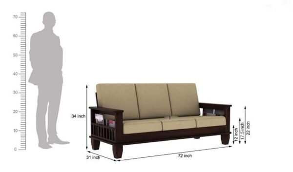 Saamenia furnitures™ Wooden Solid Teak Wood 5 Seater Sofa Set with Cushions (5 Seater Sofa | 3+1+1, Walnut Finish)