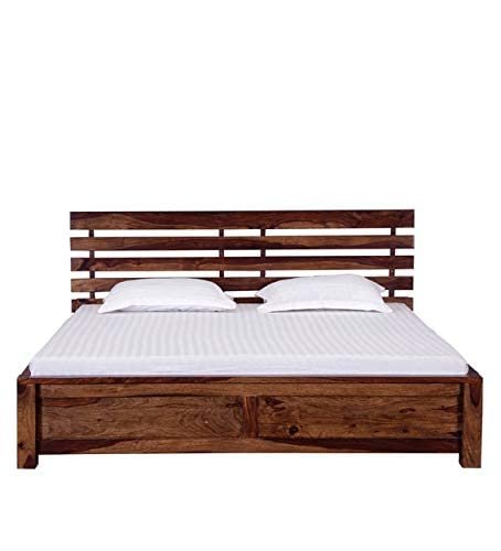 Saamenia Furnitures Wooden Queen Size Bed for Bedroom | Solid Wood Bed Without Storage for Home & Hotel | Solid Wood Bed | Wooden Bed | Bed | (Sheesham Wood, Teak Finish) |
