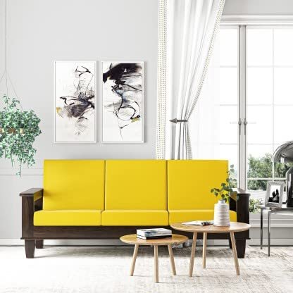 Saamenia Furnitures Solid Sheesham Wood 3 Seater Sofa Set for Living Room Furniture - Natural Brown Finish