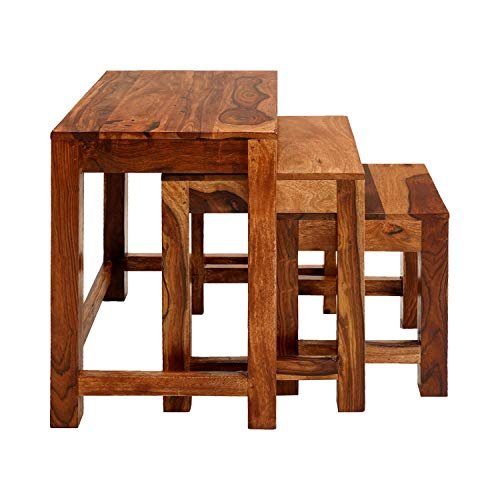 Saamenia Furnitures Solid Sheesham Wooden Nesting Tables Set of 3 for Living Room Furniture – Honey Finish Side Table