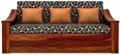 Saamenia Furnitures Solid Sheesham Wood Sofa Set 3 Seater Furniture Wooden 3 Seater Sofa Cums Bed Queen Size for Home Living Room with Cushions (Standard, Honey Finish)
