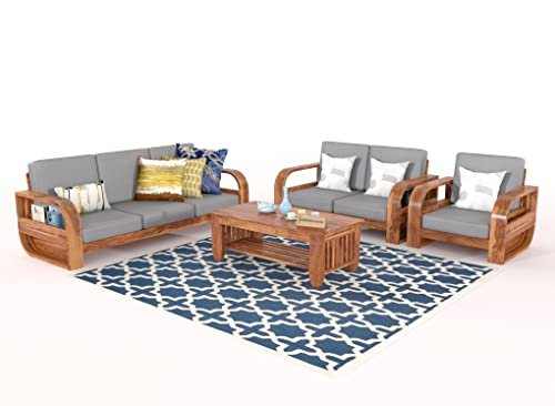 SAAMENIA FURNITURES Wooden 6 Seater Sofa Set for Living Room, Six Seater Sofa with 40 Density Cushions for Office & Lounge, 3+2+1 Seater Sofa Sets for Home, Sheesham Wood, Honey Finish