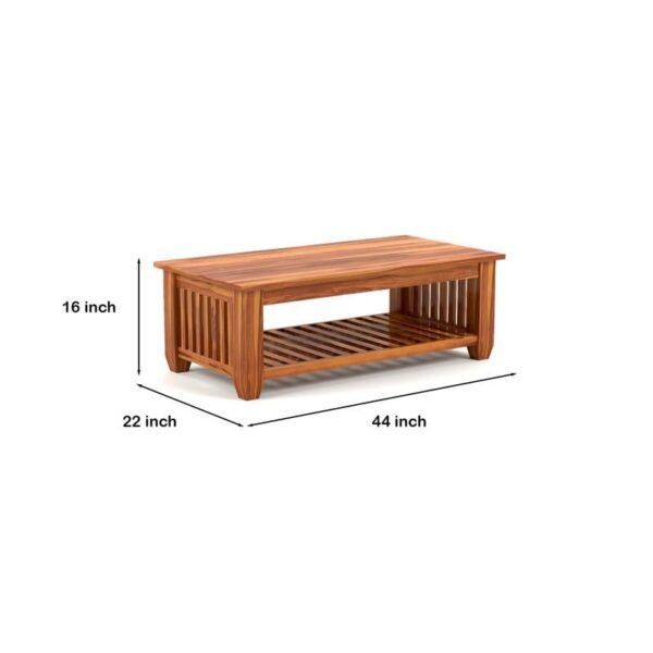 Mamta Furniture Vesta Solid Sheesham Wood Coffee Table | 44 x 22 x 16 Inches | Solid Wood Center Table with Shelf | Premium Living Room Furniture | Honey Finish