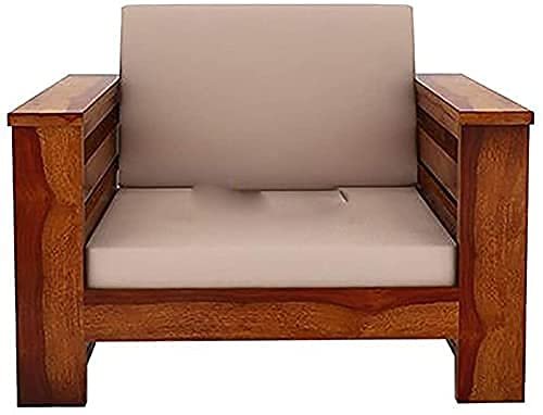 Saamenia furnitures™ Wooden 5 Seater Sofa Set Home Living Room |Solid Wood Sofa Set 3+1+1 | Sheesham Wood Furniture Sofa Set | Without Pillow | Cream Cushions| Honey Finish