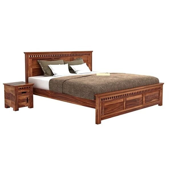 Saamenia Furnitures Solid Sheesham Wooden King Size Bed Without Storage For Living Room Furniture – Honey Finish