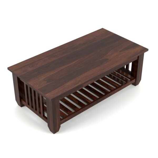 Mamta Furniture Vesta Solid Sheesham Wood Coffee Table | 44 x 22 x 16 Inches | Solid Wood Center Table with Shelf | Premium Living Room Furniture | Walnut Finish