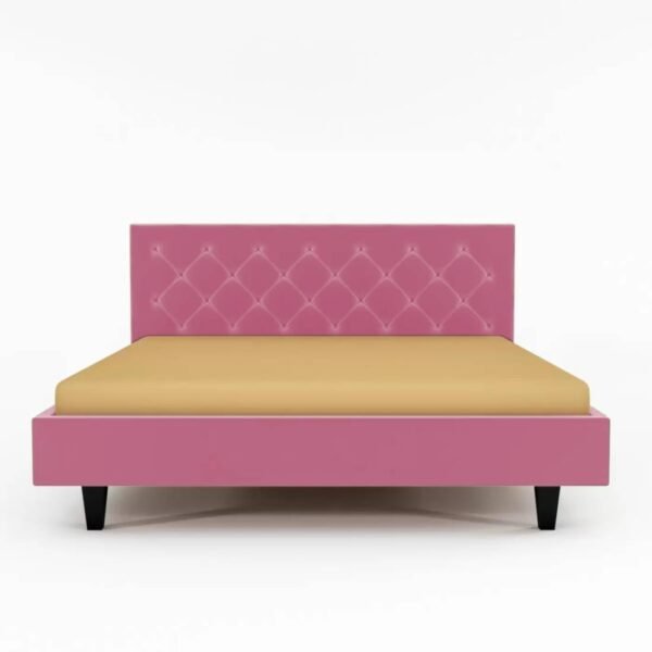 Mamta Furniture Fabric King Size Bed | Upholstered Bed with Tufted Headboard | Engineered Wood Frame | Pink Finish | Bedroom Palang | Master Bedroom | Guest Room