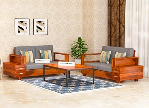 Mamta Furniture Wooden Sheesham Teak Wood Sofa Set 4 Seater , Furniture Living Room , 4 Seater Sofa Set Wooden , Office Furniture Sofa Set , Without Pillow (Natural Teak Finish, 4 Seater (2+2))