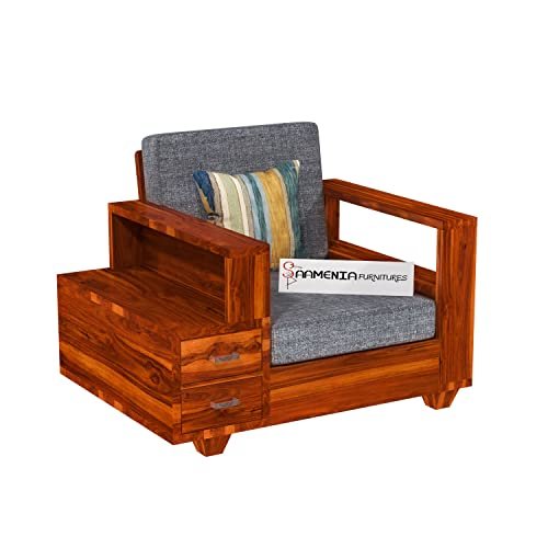 Mamta Furniture Handcrafted Solid Sheesham Wood 5 Seater Sofa Set | Living Room | Natural Teak Finish | 3+1+1 Configuration | Drawing Room | Without Pillow