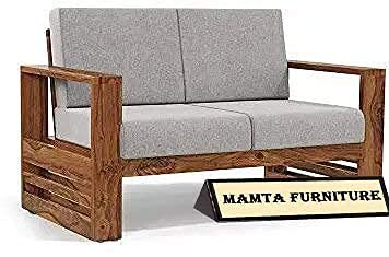 Saamenia furnitures™ Wooden Solid Sheesham Wood 2 Seater Sofa Set with Cushions (2 Seater Sofa, Teak Finish)