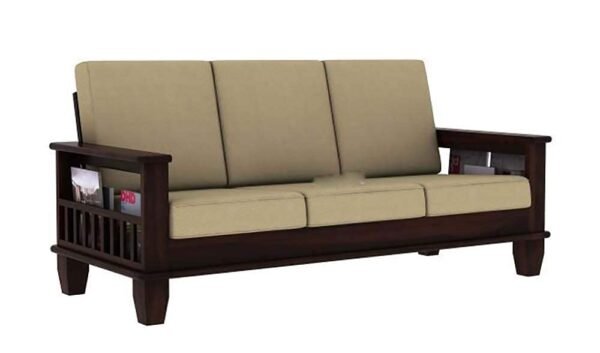 Saamenia furnitures™ Wooden Solid Teak Wood 5 Seater Sofa Set with Cushions (5 Seater Sofa | 3+1+1, Walnut Finish)