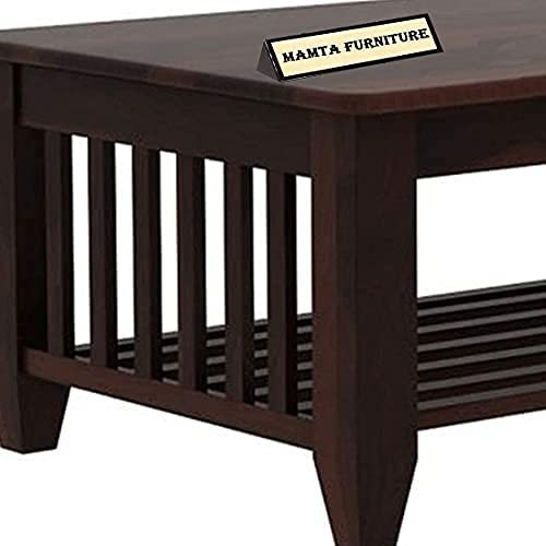 Saamenia furnitures™ Modern Solid Sheesham; Steel Furniture Storage Center Table/Coffee Table (Finish Color – Walnut Finish), Semi Glossy