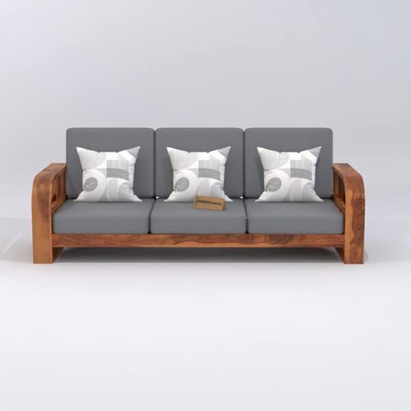 Saamenia FurnituresWooden 3 Seater Sofa Set for Living Room, Three Seater Sofa with 40 Density Cushions for Office & Lounge, 3 Seater Sofa Sets for Home, Sheesham Wood, Honey Finish