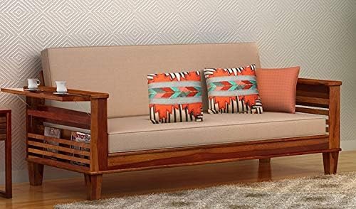 Mamta Furniture Solid Wood 3 Seater Bed Cum Sofa Set for Living Room | Sheesham Wood Sofa Cum Bed for Living Room Furniture | with Mattress | Color :- Honey Finish, Brown With 40 Dencity Custion