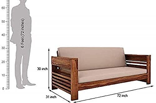 Saamenia Furnitures Solid Sheesham Wood 5 Seater Sofa Set for Living Room Furniture with Brown Cushions – Brown Finish (3+1+1 Seater)