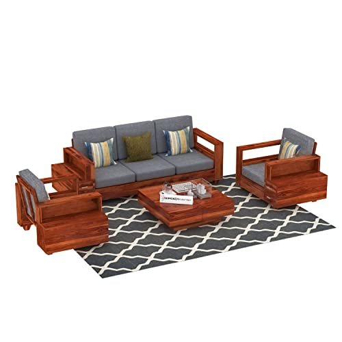 Mamta Furniture Handcrafted Solid Sheesham Wood 5 Seater Sofa Set | Living Room | Natural Teak Finish | 3+1+1 Configuration | Drawing Room | Without Pillow