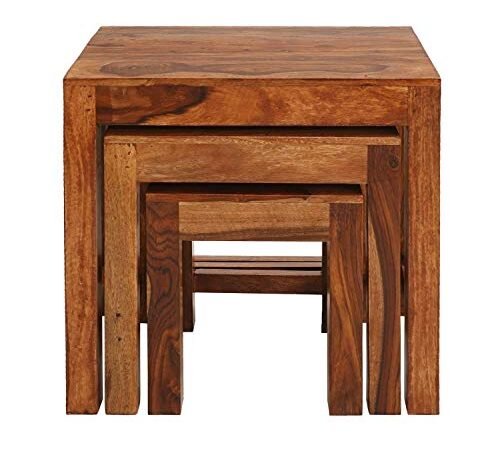 Saamenia Furnitures Solid Sheesham Wooden Nesting Tables Set of 3 for Living Room Furniture - Honey Finish Side Table