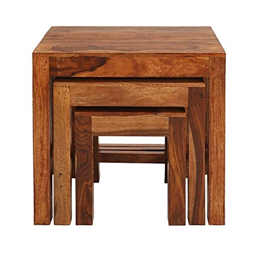 Saamenia Furnitures Solid Sheesham Wooden Nesting Tables Set of 3 for Living Room Furniture – Honey Finish Side Table