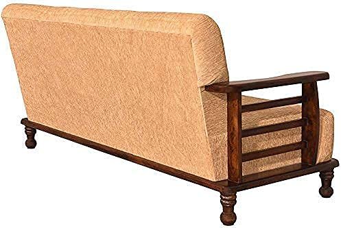 Saamenia Furnitures Solid Sheesham Wood 5 Seater Sofa Set for Living Room Furniture with Cream Cushions – Brown Finish (3+1+1 Seater)