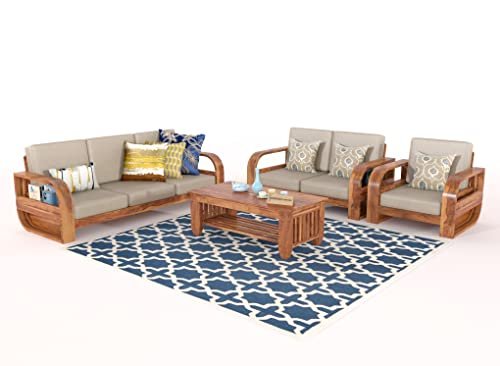 Mamta Furniture Wooden 6 Seater Sofa Set for Living Room, Six Seater Sofa with 40 Density Cushions for Office & Lounge, 3+2+1 Seater Sofa Sets for Home, Sheesham Wood, Honey
