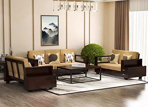 Mamta Furniture Wooden Sheesham Teak Wood Sofa Set 7 Seater , Furniture Living Room , 7 Seater Sofa Set Wooden , Office Furniture Sofa Set , Without Pillow (Walnut, 7 Seater (3+2+2))