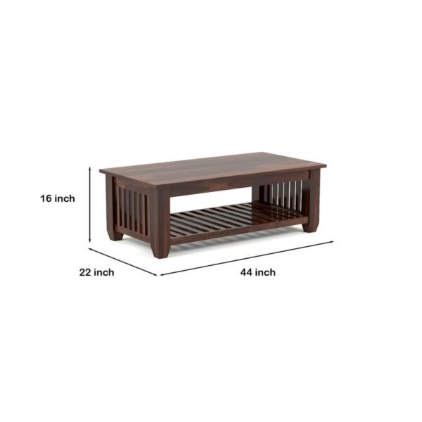Mamta Furniture Vesta Solid Sheesham Wood Coffee Table | 44 x 22 x 16 Inches | Solid Wood Center Table with Shelf | Premium Living Room Furniture | Walnut Finish