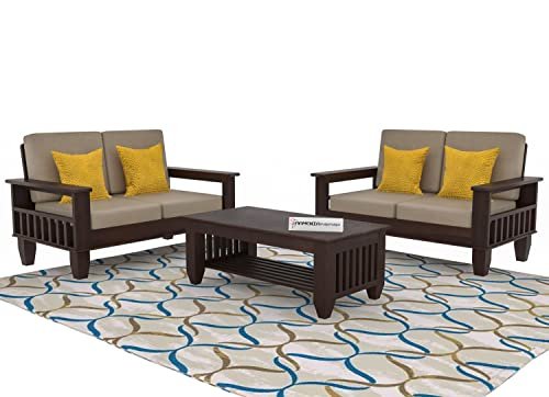 Mamta Furniture Wooden 4 Seater Sofa Set for Living Room, 2+2 Seater Sofa with 40 Density Cushions for Office & Lounge, Four Seater Sofa Sets for Home, Sheesham Wood, Walnut