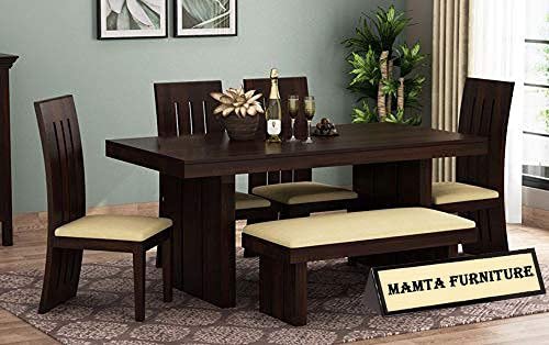 Mamta Furniture 6 Seater Dining Table | Wooden | Dining Room | Brown Finish | 6 Seater Configuration | Living Room | Drawing Room | Without Pillow | Solid Wood Frame