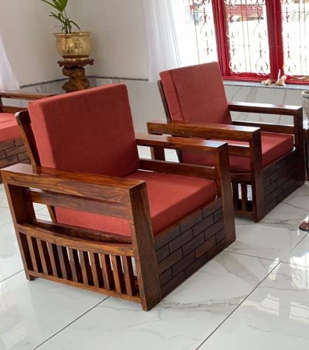 Solid Sheesham Wood 3 Seater Sofa Set with Cushions | Without Pillow