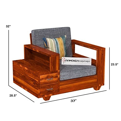 Mamta Furniture Solid Sheesham Wooden 1 Seater Sofa Set for Living Room Furniture – Natural Teak Finish