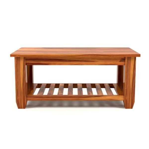 Mamta Furniture Sheesham Wood Coffee Table | 34 x 18 x 16 Inches | Honey Finish | Living Room Table | Solid Wood Center Table with Shelf | Dining Room