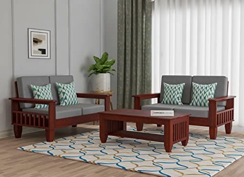 Mamta Furniture Wooden 4 Seater Sofa Set for Living Room, 2+2 Seater Sofa with 40 Density Cushions for Office & Lounge, Four Seater Sofa Sets for Home, Sheesham Wood, Mahogany Finish