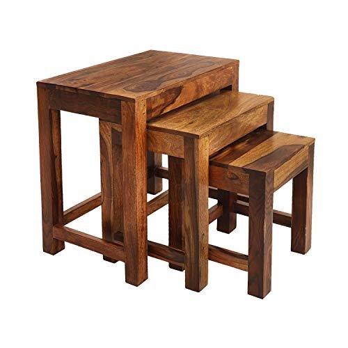 Saamenia Furnitures Solid Sheesham Wooden Nesting Tables Set of 3 for Living Room Furniture – Honey Finish Side Table