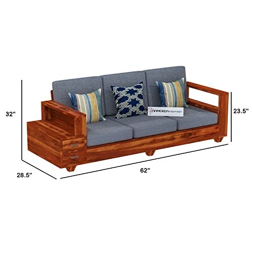 Mamta Furniture Solid Sheesham Wood 3 Seater Sofa Set with 2 Shelf Drawers | Brown Finish | Wooden Couch with Storage | Living Room | Drawing Room | Without Pillow