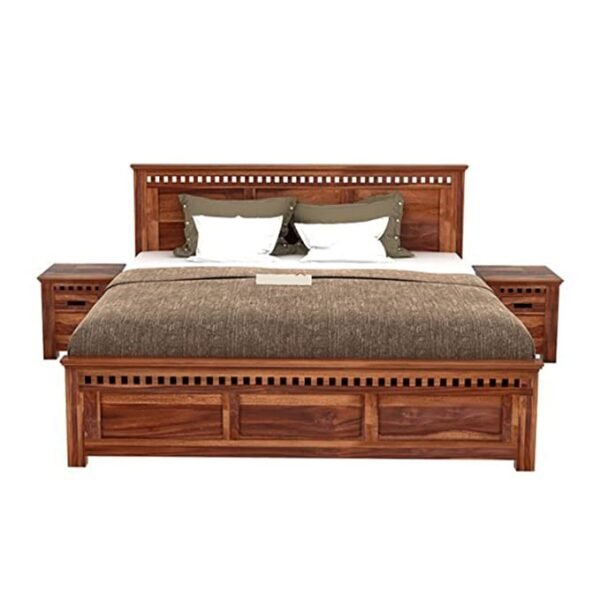 Saamenia Furnitures Solid Sheesham Wooden King Size Bed Without Storage For Living Room Furniture – Honey Finish