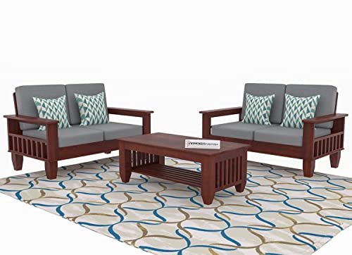 Mamta Furniture Wooden 4 Seater Sofa Set for Living Room, 2+2 Seater Sofa with 40 Density Cushions for Office & Lounge, Four Seater Sofa Sets for Home, Sheesham Wood, Mahogany Finish