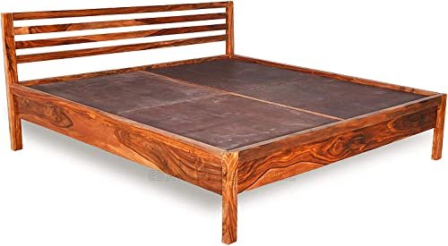 Saamenia Furnitures Solid Sheesham Wood Queen Size Double Bed Furniture for Bedroom Wooden Beds Without Storage for Living Room Home Decor & Hotel (Brown)
