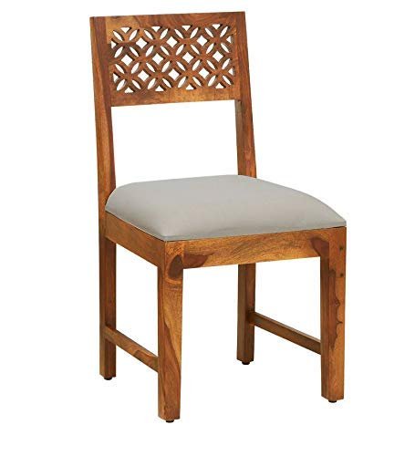 SAAMENIA FURNITURES Solid Sheesham Wooden Dining Chair Set of 2 Living Room Furniture with Cushions – Rustik Teak Finish