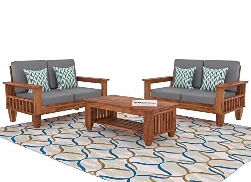 Mamta Furniture Wooden 4 Seater Sofa Set for Living Room, 2+2 Seater Sofa for Office & Lounge, Four Seater Sofa Sets for Home, Sheesham Wood, Honey Finish – Brown