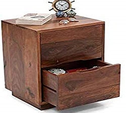 Saamenia Furnitures Sheesham Wood Contemporary End Table with 2 Drawer | Bed Side Table (Wood,Natural)