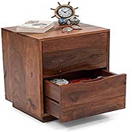 Saamenia Furnitures Sheesham Wood Contemporary End Table with 2 Drawer | Bed Side Table (Wood,Natural)