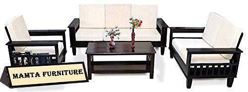 Wooden Solid Sheesham Wood 6 Seater Sofa Set with Cushions (6 Seater Sofa | 3+2+1 with Coffee Table, Walnut Black Finish)