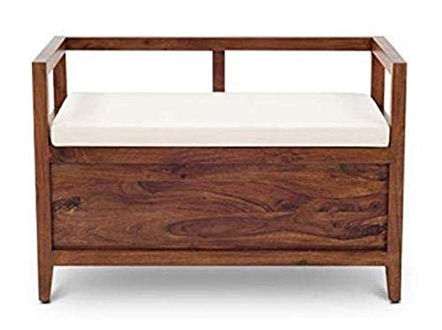 Saamenia Furnitures Solid Sheesham Wood Armrest Bench Furniture Set with Storage and Cushions for Living Room | Bedroom | Drawing Hall (Honey Finish, Queen)