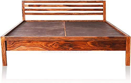 Saamenia Furnitures Solid Sheesham Wood Queen Size Double Bed Furniture for Bedroom Wooden Beds Without Storage for Living Room Home Decor & Hotel (Brown)