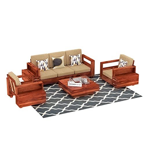 Mamta Furniture Wooden Sheesham Teak Wood Sofa Set 5 Seater , Furniture Living Room , 5 Seater Sofa Set Wooden , Office Furniture Sofa Set , Without Pillow , Honey