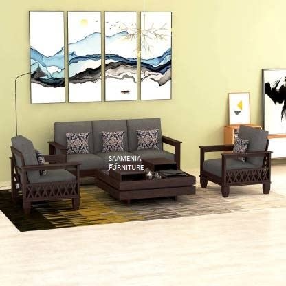 Saamenia Furnitures Solid Sheesham Wood 5 Seater Sofa Set for Living Room Furniture – Walnut Finish (3+1+1 Seater)