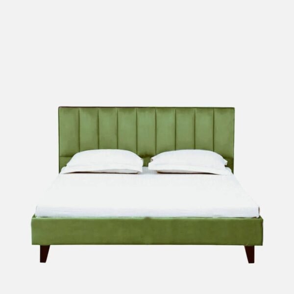 Mamta Furniture Fabric Upholstered King Size Bed | Green Headboard | Bedroom Bed | Wooden Frame | Master Bedroom | Guest Room | DIY Assembly | With Headboard