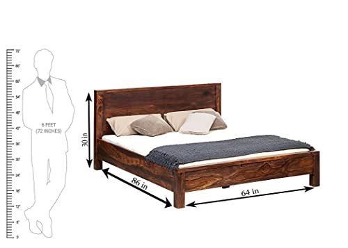 Saamenia Furnitures Sheesham Wood Queen Size Bed for Bedroom | Stylish Bed for Bedroom | Without Storage | Teak Finish |